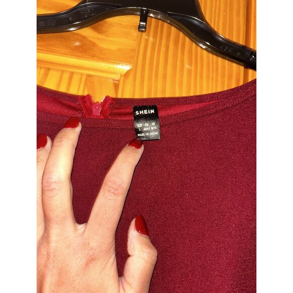 Burgundy Dress Size Large 8/10 For Women Long Long Sleeve - Picture 2 of 3